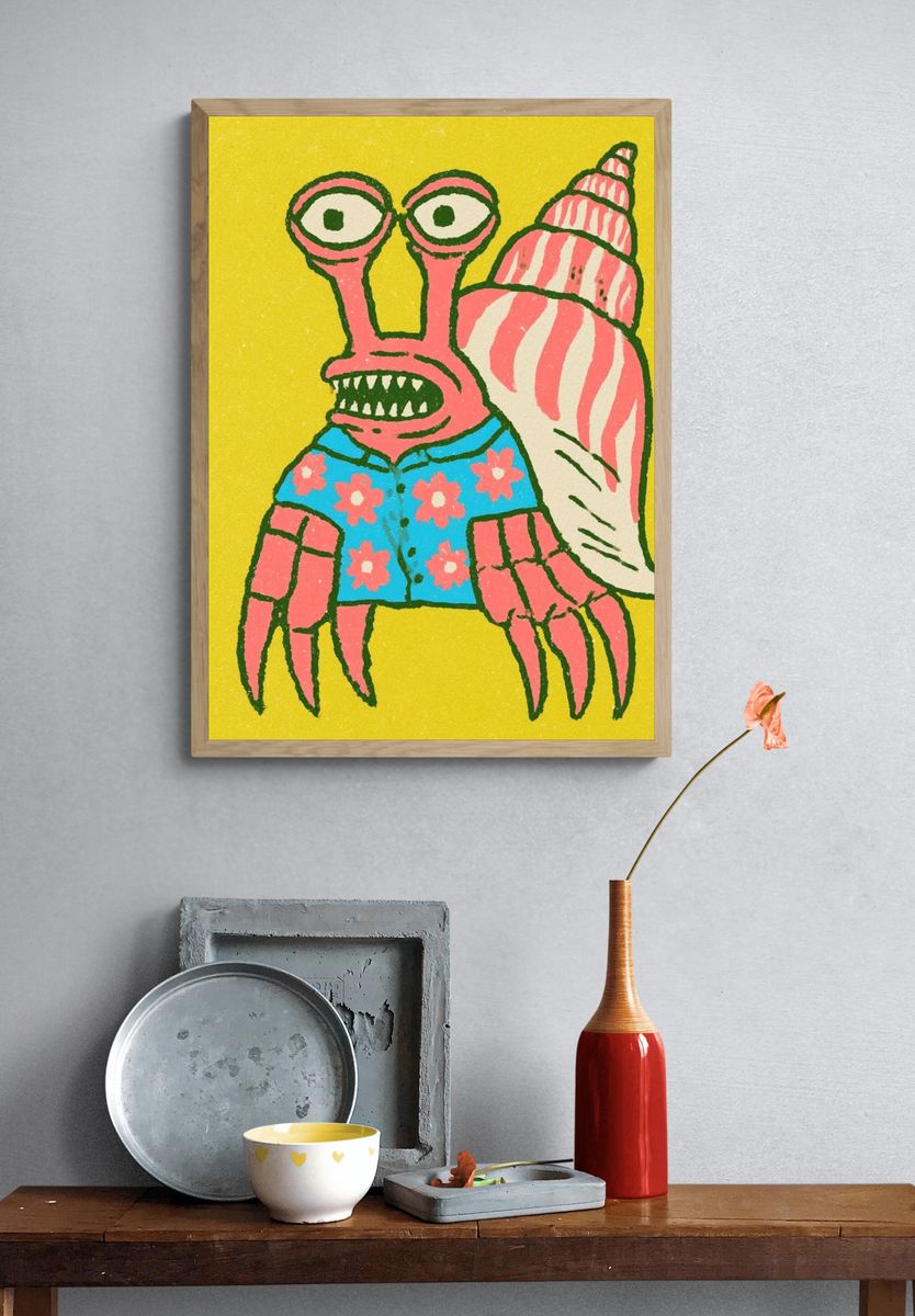 Pink Snail Crab Illustration Poster. — room view 3