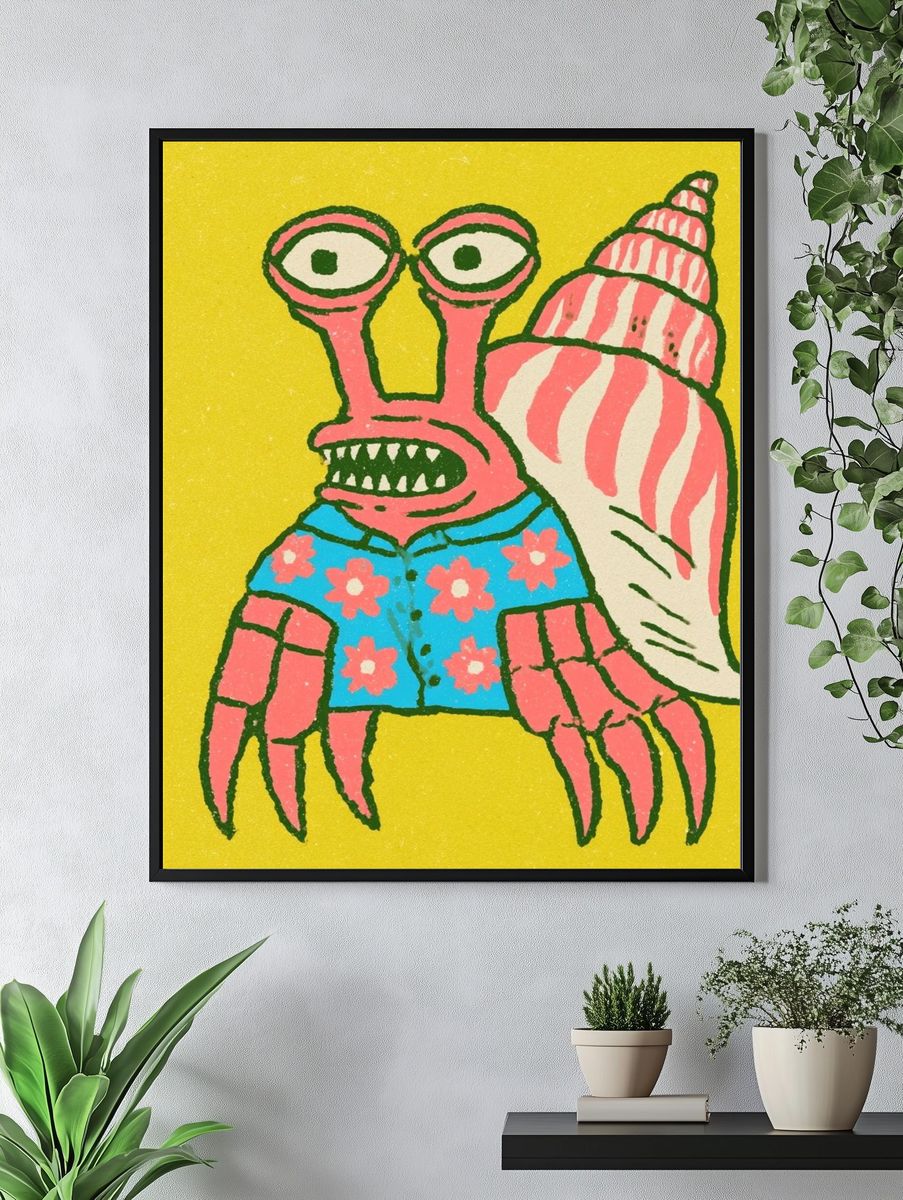 Pink Snail Crab Illustration Poster. — room view 4