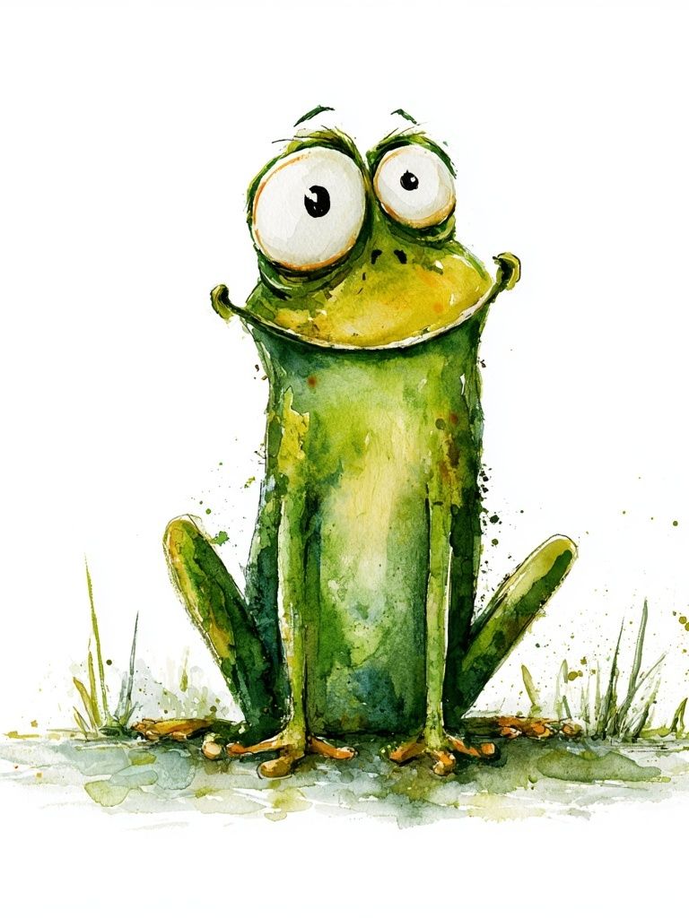 Playful Frog Watercolor Poster. poster — illustration art