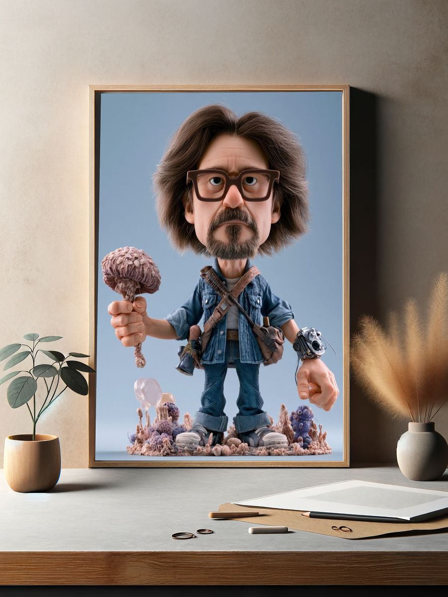 Surreal Mushroom Explorer Illustration Poster. — room view 2