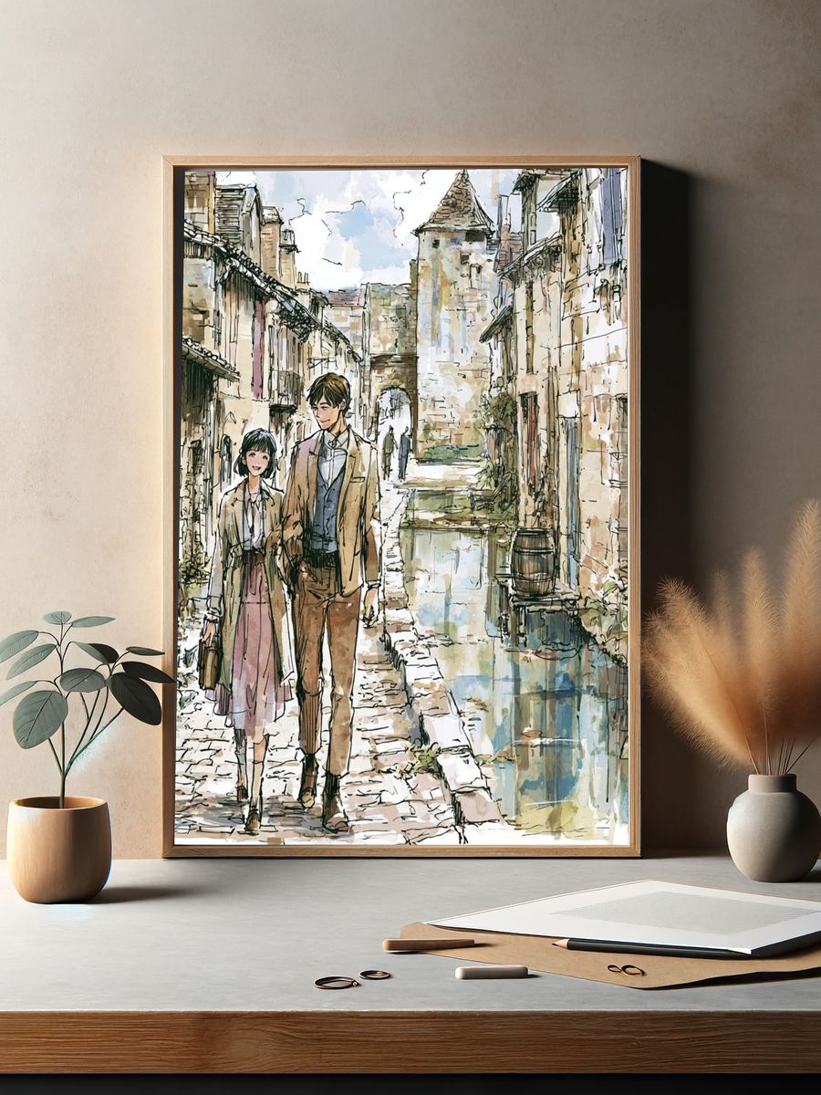 Canal Street Couple Illustration Poster. — room view 2
