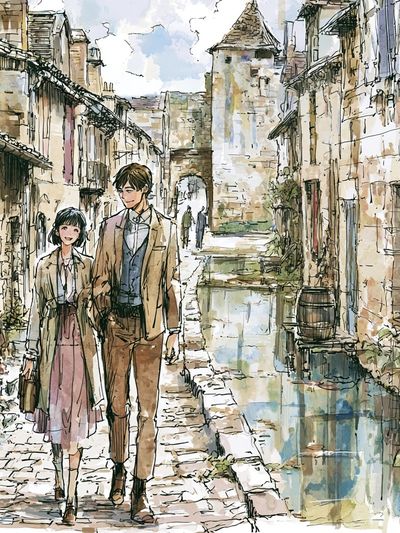 Canal Street Couple Illustration Poster.