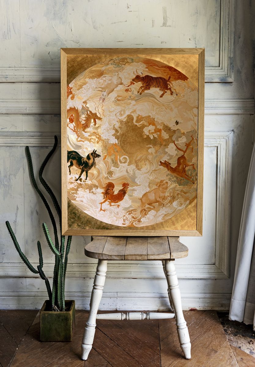 Celestial Zodiac Horses Illustration Poster. — room view 1