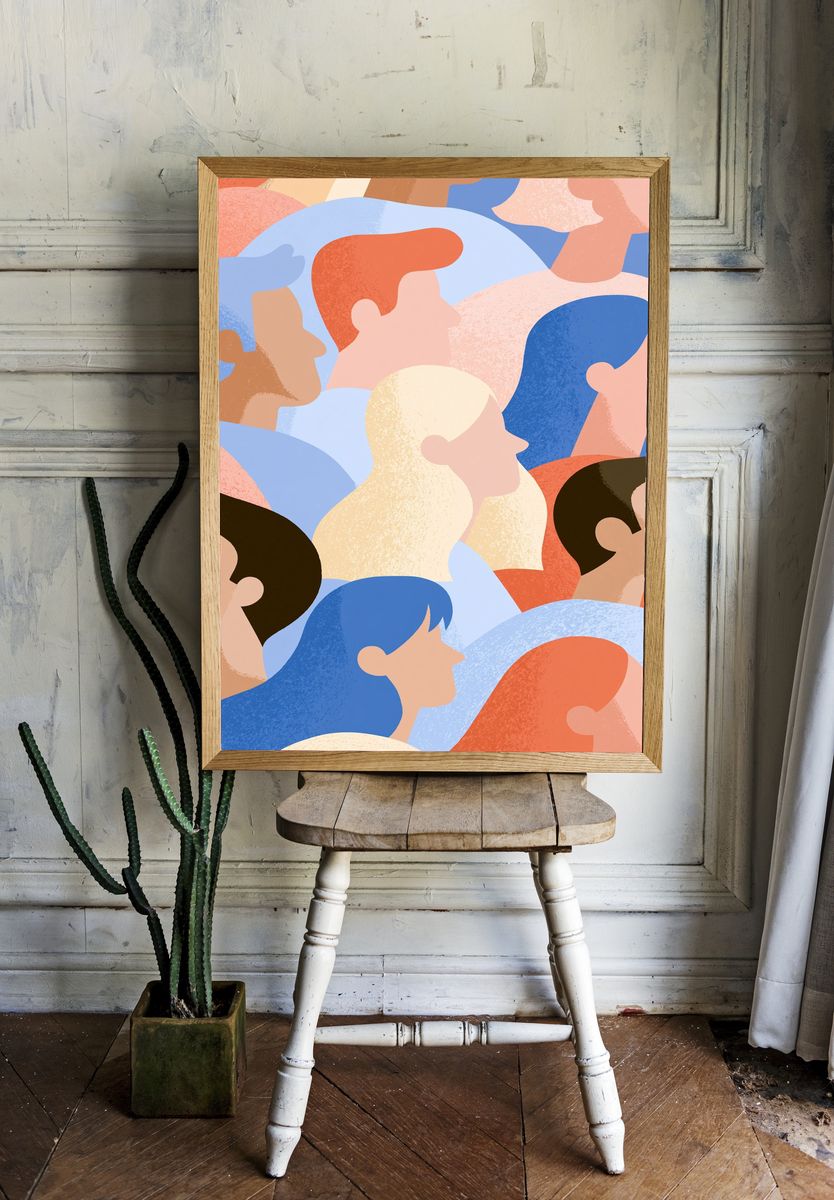 Abstract Crowd Illustration Poster. — room view 1