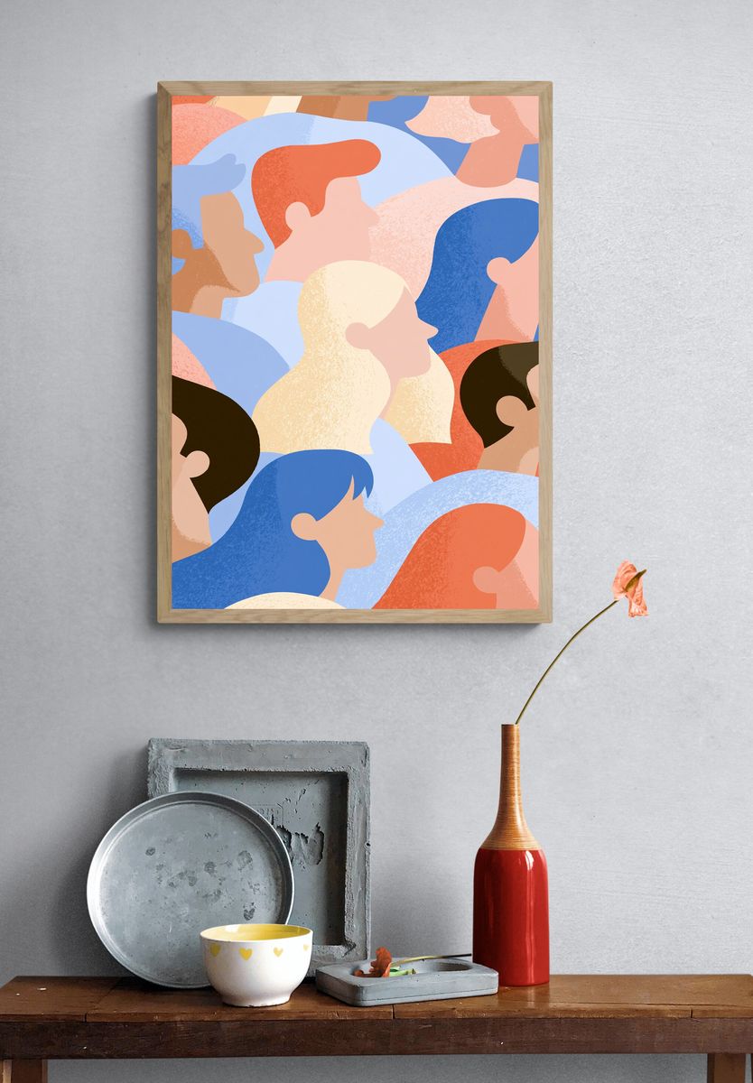 Abstract Crowd Illustration Poster. — room view 3