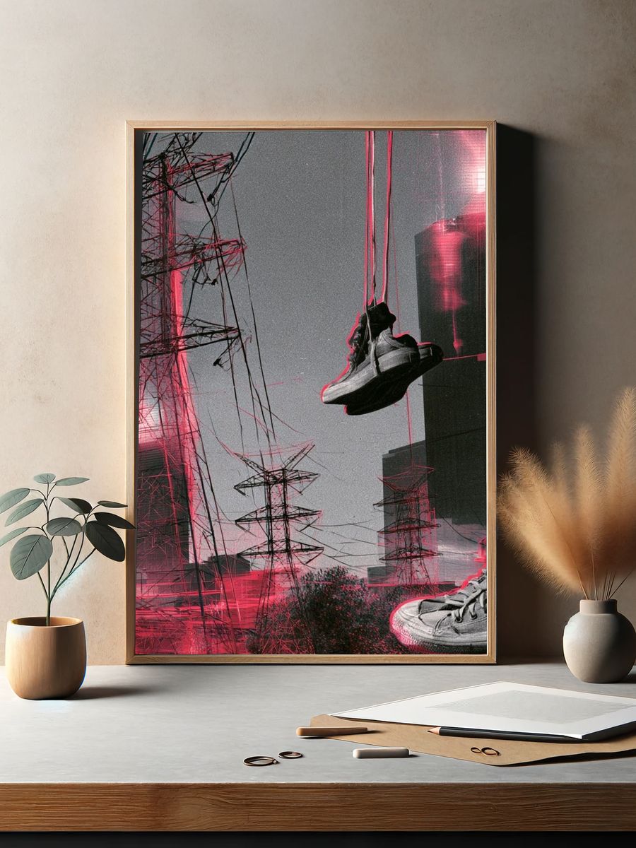 Neon Sneakers Cityscape Print. — room view 2