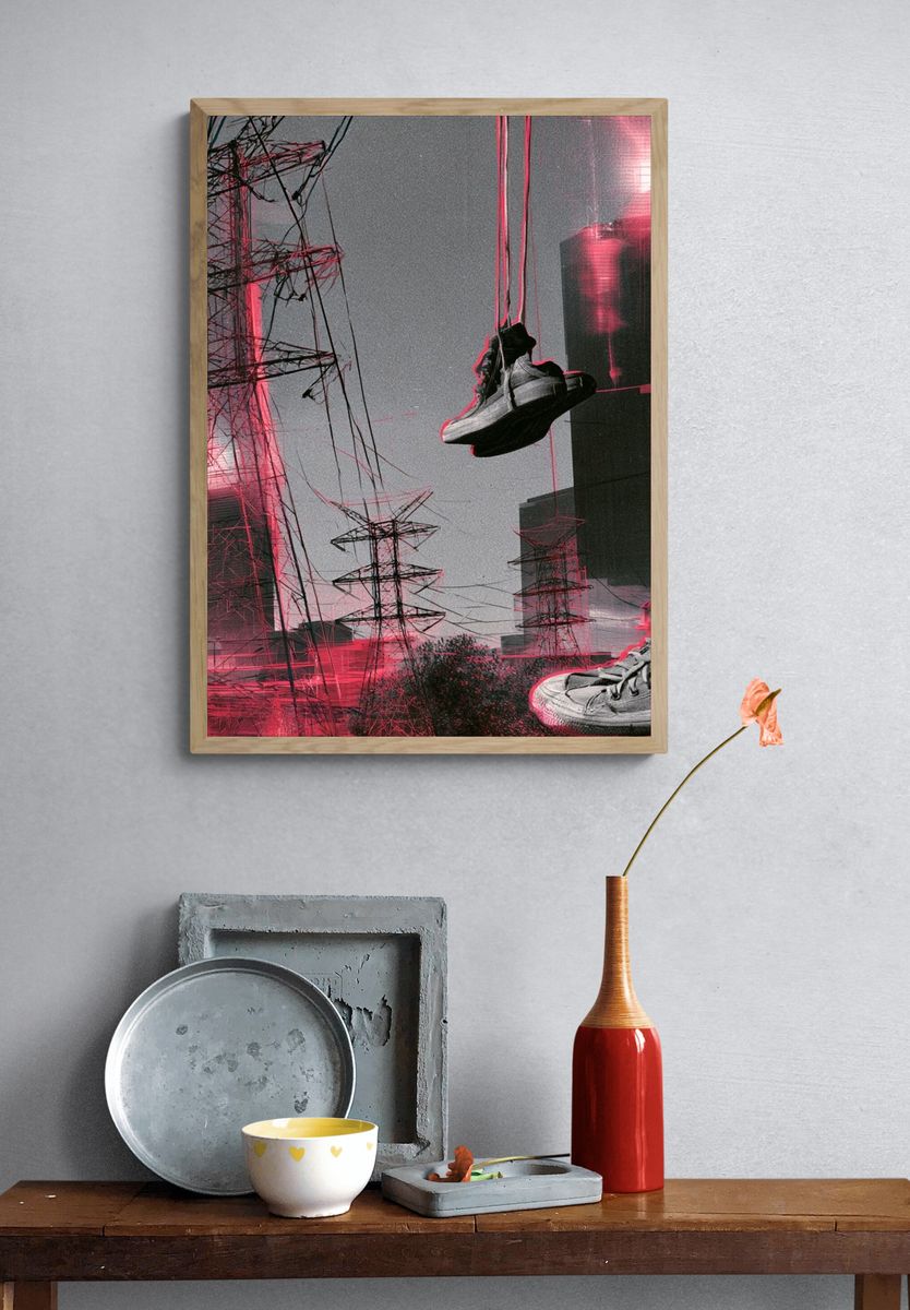 Neon Sneakers Cityscape Print. — room view 3
