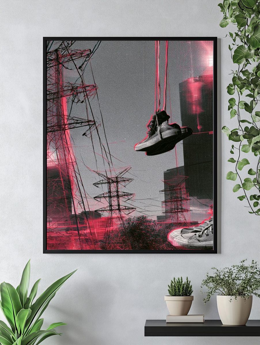 Neon Sneakers Cityscape Print. — room view 4