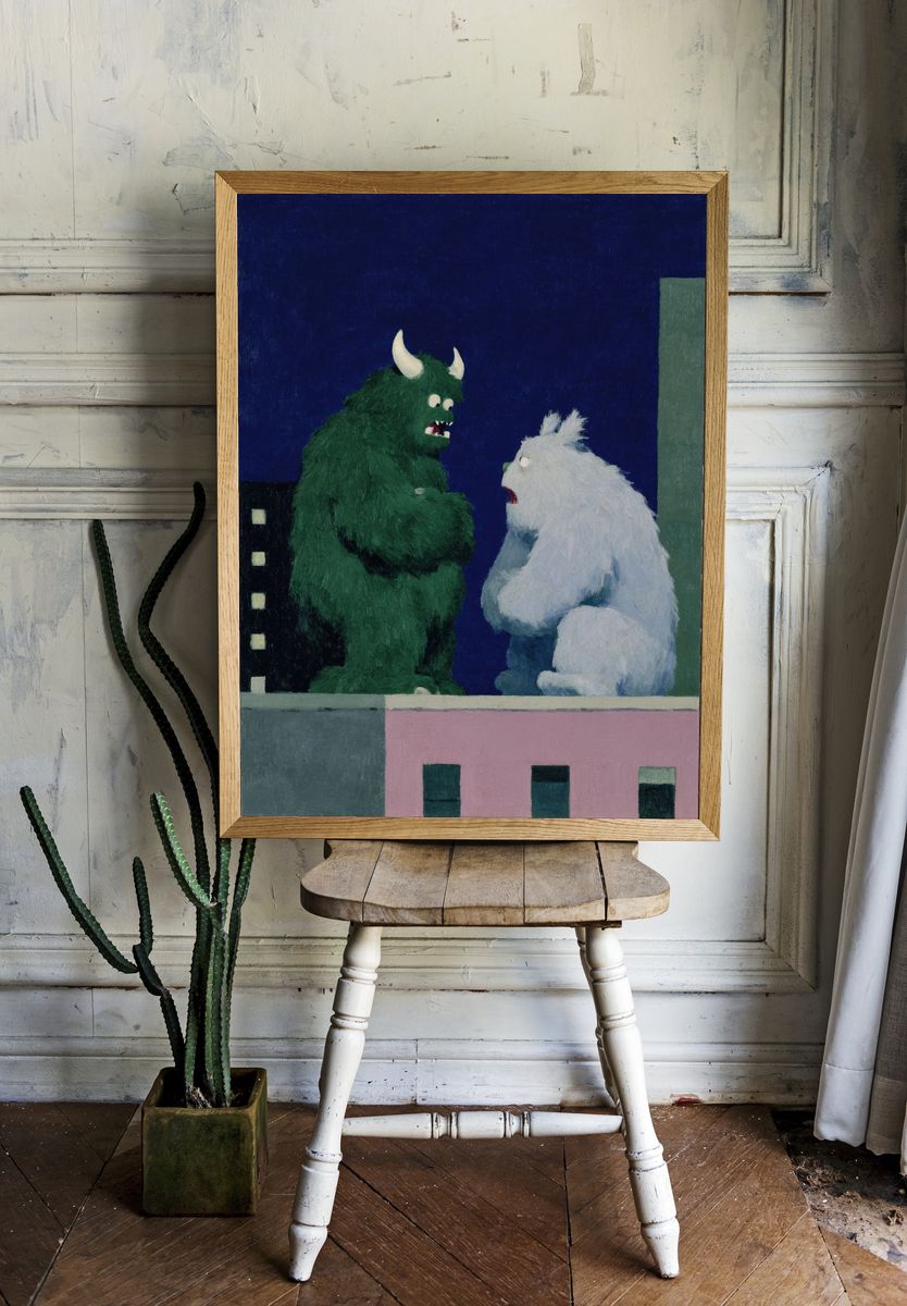 Monster Rooftop Conversation Print. room preview
