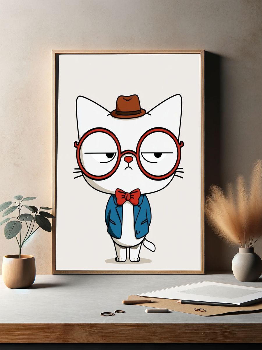 Hipster Cat Illustration Poster. — room view 2