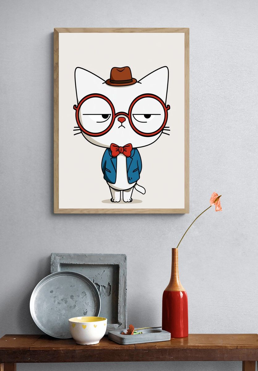 Hipster Cat Illustration Poster. — room view 3