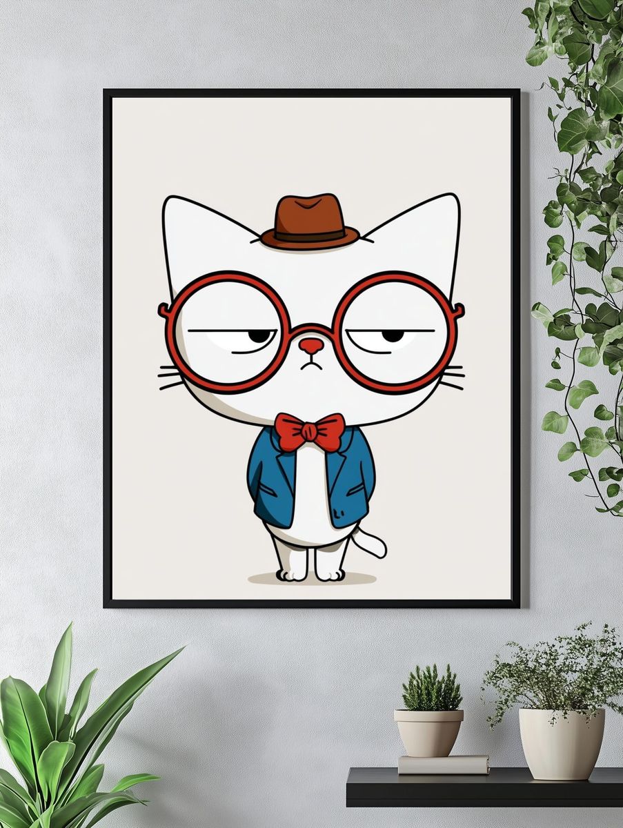 Hipster Cat Illustration Poster. — room view 4