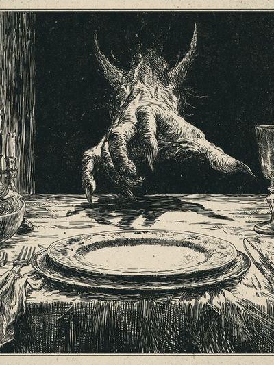 Monster Dinner Table Illustration Print.