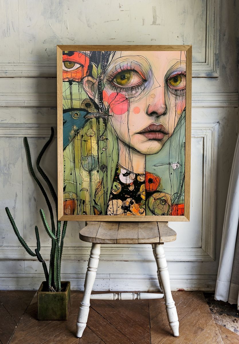 Surreal Girl Portrait Illustration Poster. room preview
