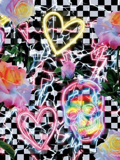 Neon Roses and Skulls Pop-Art Poster. poster