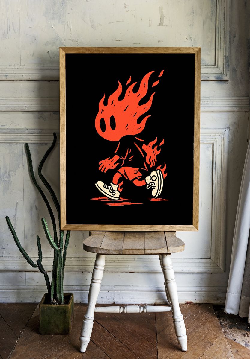 Flaming Runner Illustration Poster. — room view 1