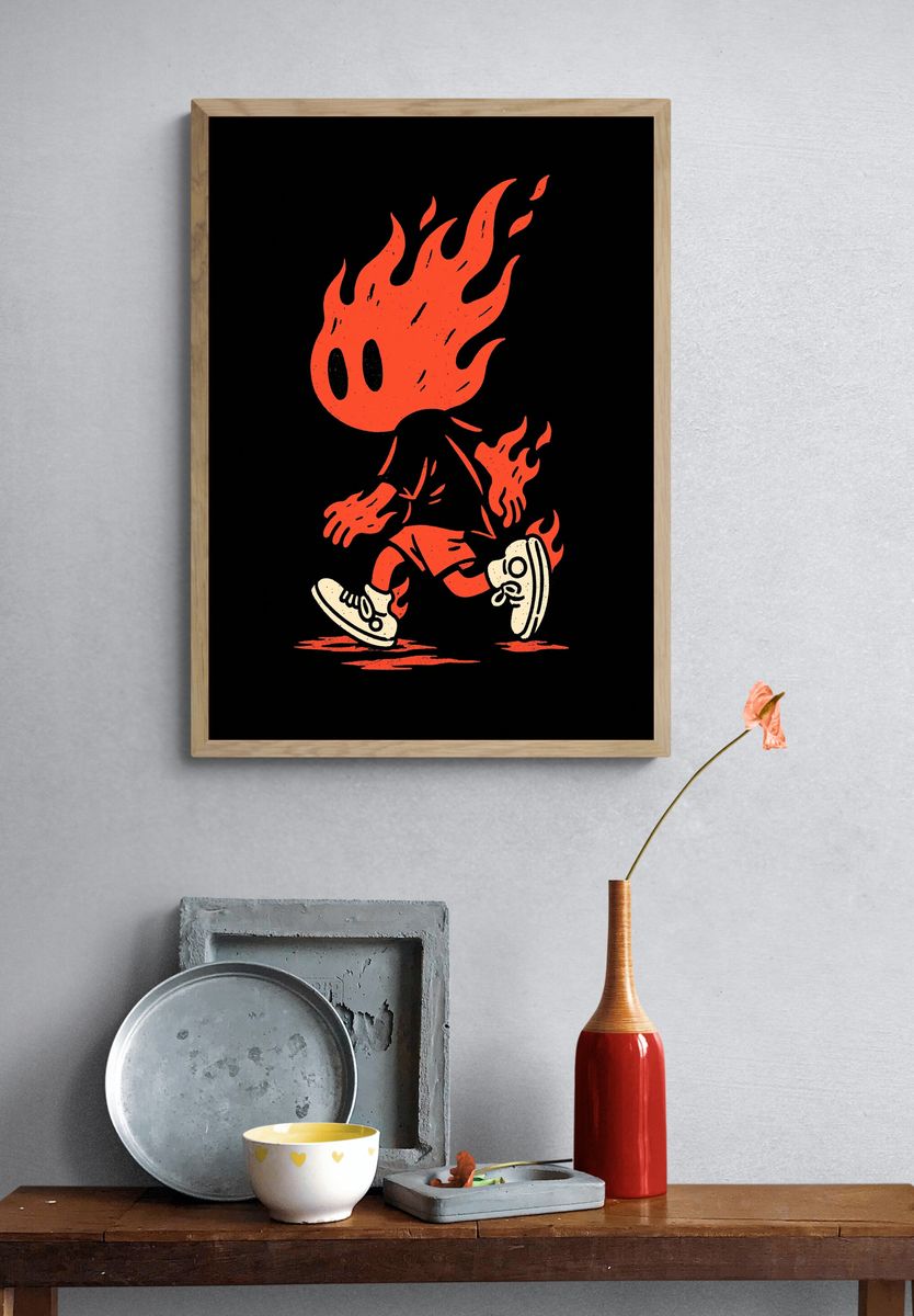 Flaming Runner Illustration Poster. — room view 3