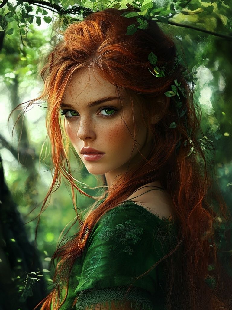 Forest Red-Haired Portrait Print. poster — illustration art