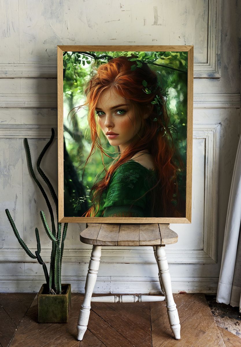 Forest Red-Haired Portrait Print. room preview