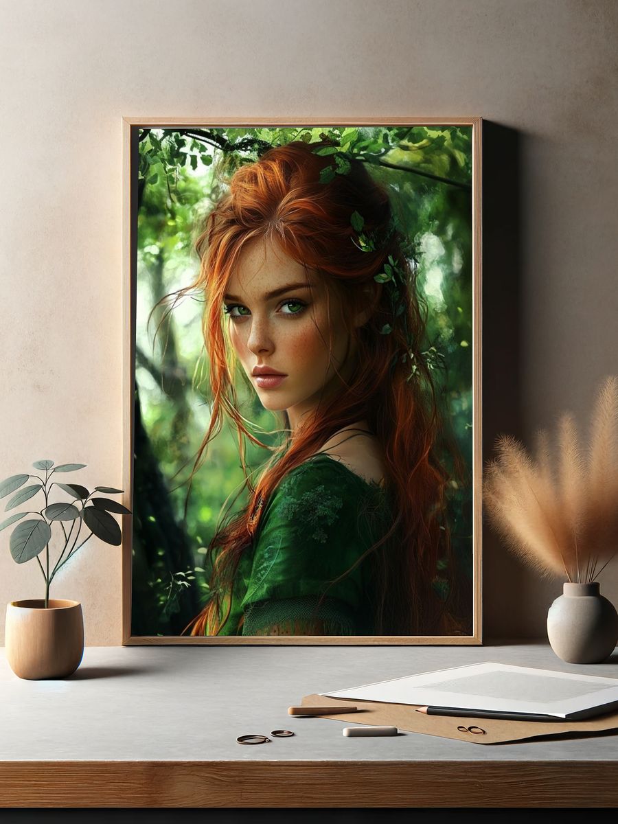 Forest Red-Haired Portrait Print. — room view 2