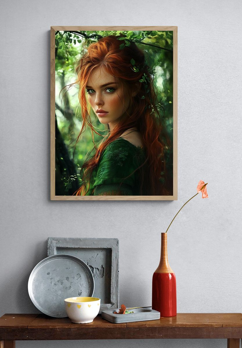 Forest Red-Haired Portrait Print. — room view 3