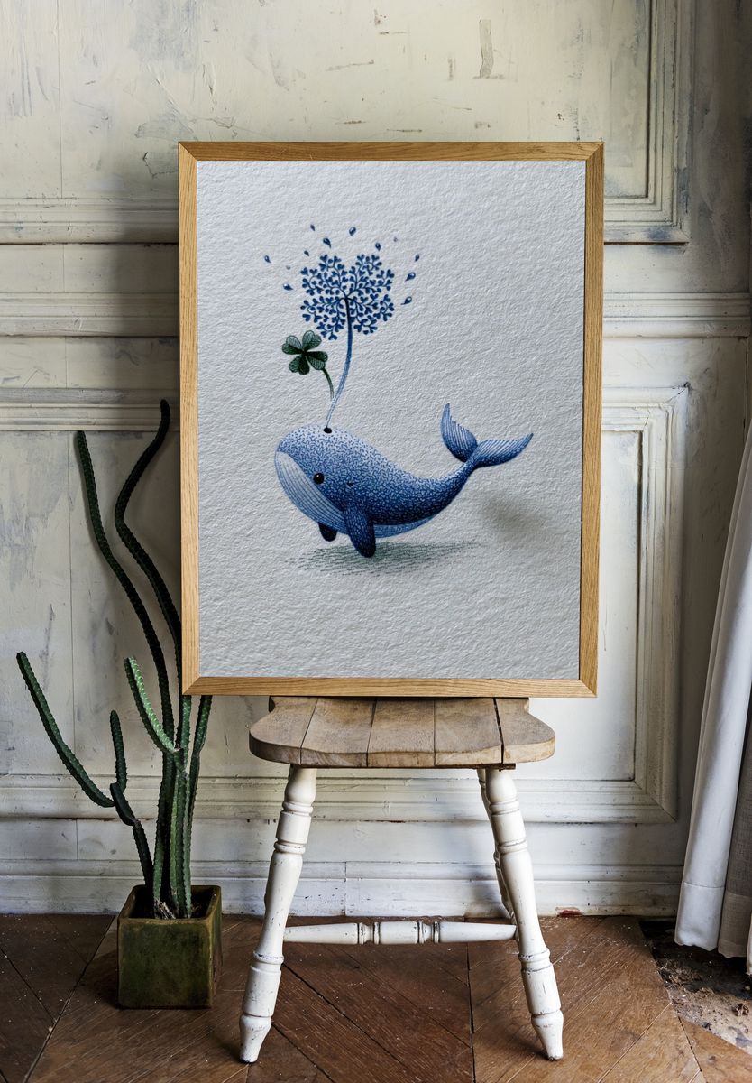 Whale and Clover Illustration Poster. room preview