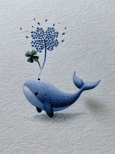 Whale and Clover Illustration Poster. poster print