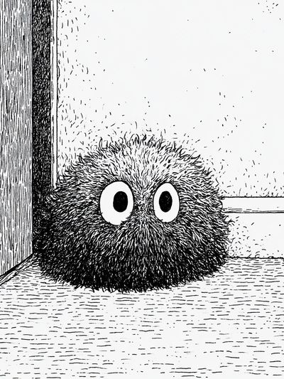 Fuzzy Creature Black-White Print.