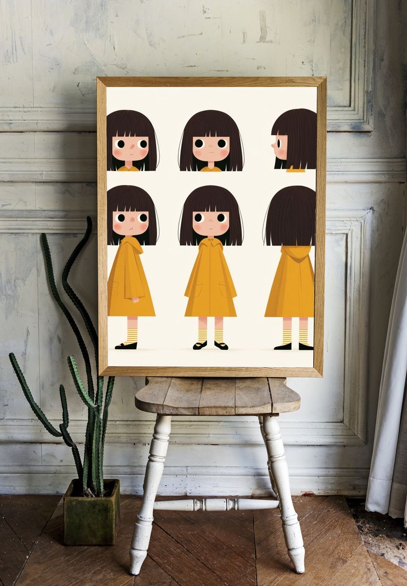 Girl Character Turnaround Illustration Poster. — room view 1