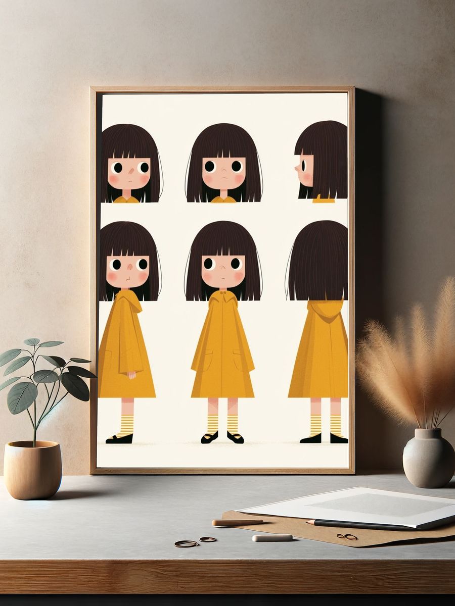 Girl Character Turnaround Illustration Poster. — room view 2