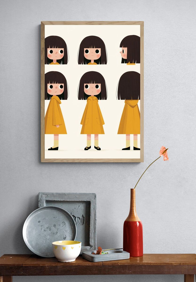 Girl Character Turnaround Illustration Poster. — room view 3