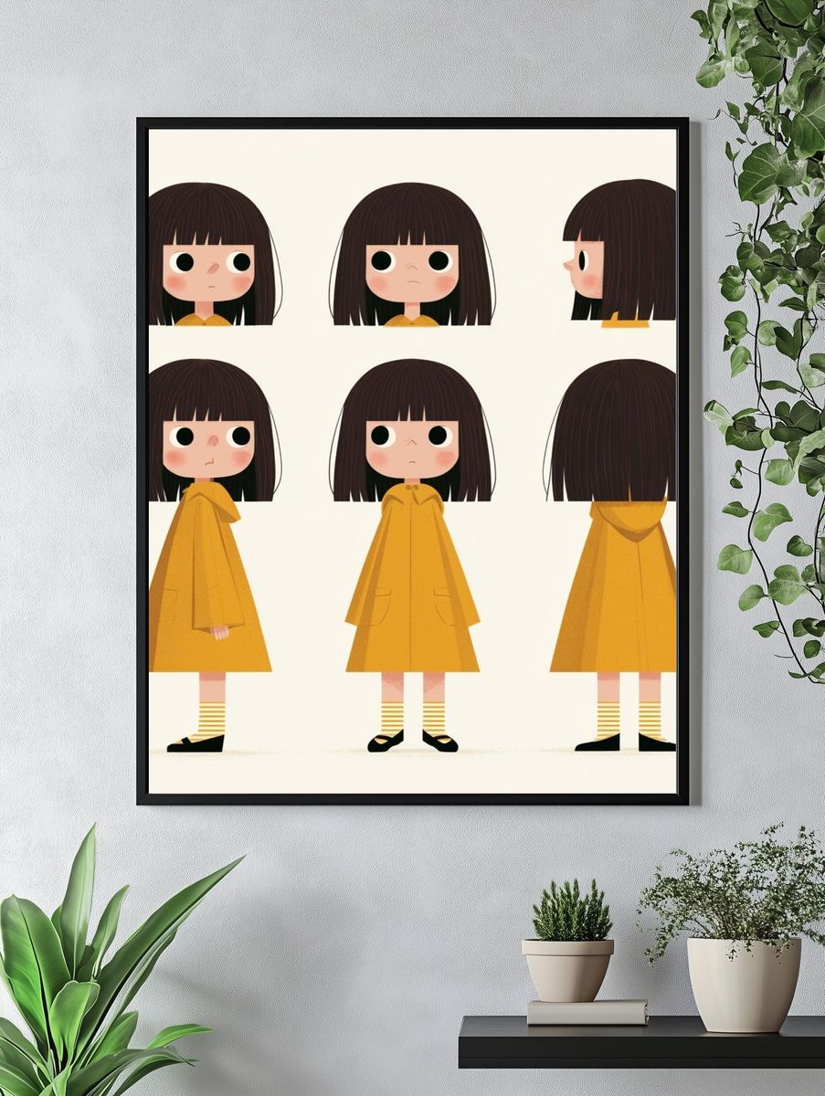 Girl Character Turnaround Illustration Poster. — room view 4
