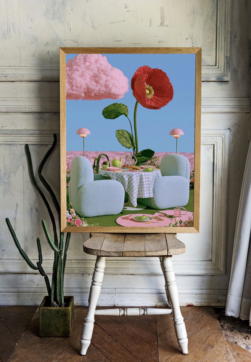 Surreal Floral Picnic Illustration Poster. room preview