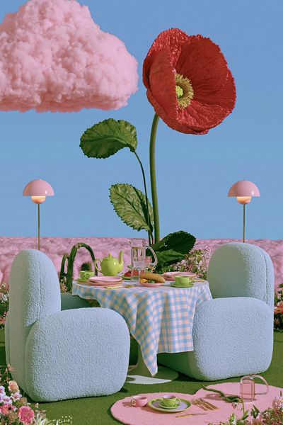 Surreal Floral Picnic Illustration Poster. poster print