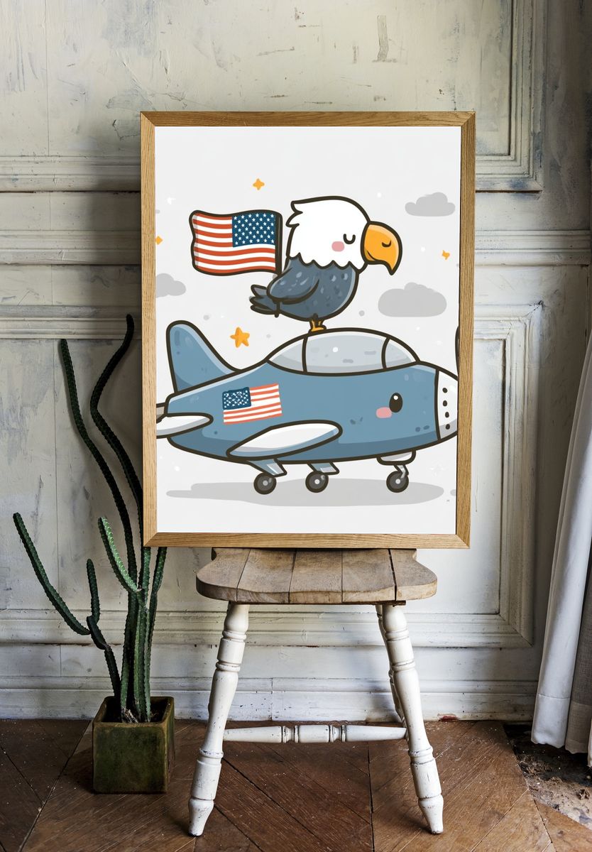 Patriotic Eagle Airplane Illustration Poster. — room view 1