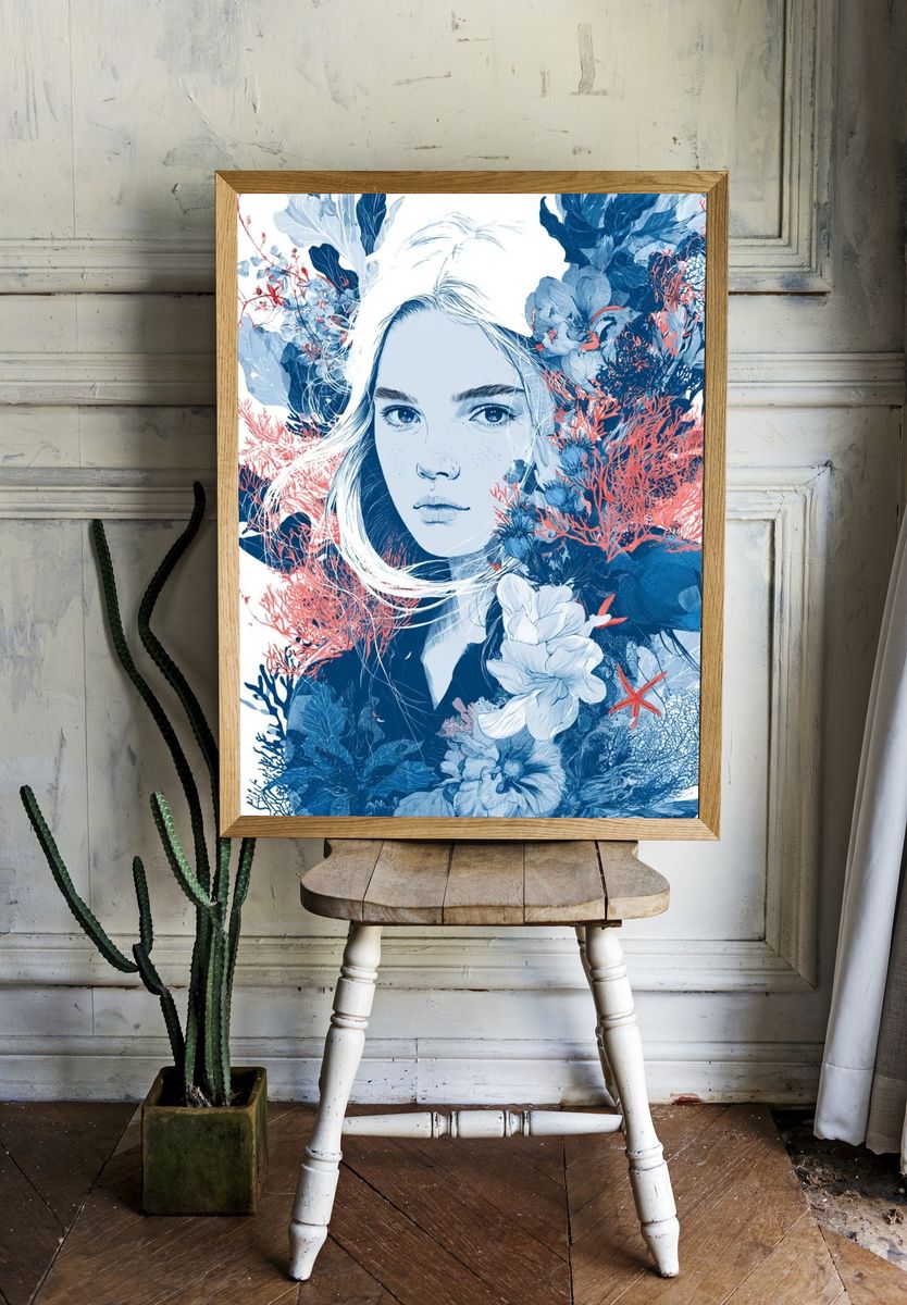 Coral Bloom Portrait Illustration Poster. room preview