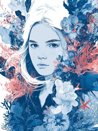 Coral Bloom Portrait Illustration Poster. poster print