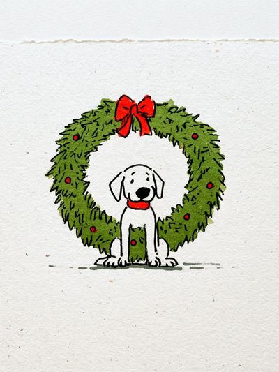 Christmas Dog Wreath Illustration Poster. poster