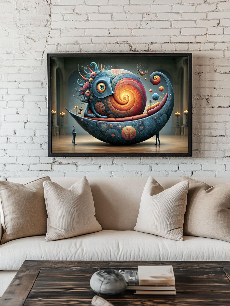 Surreal Snail Dreamscape Poster. room preview