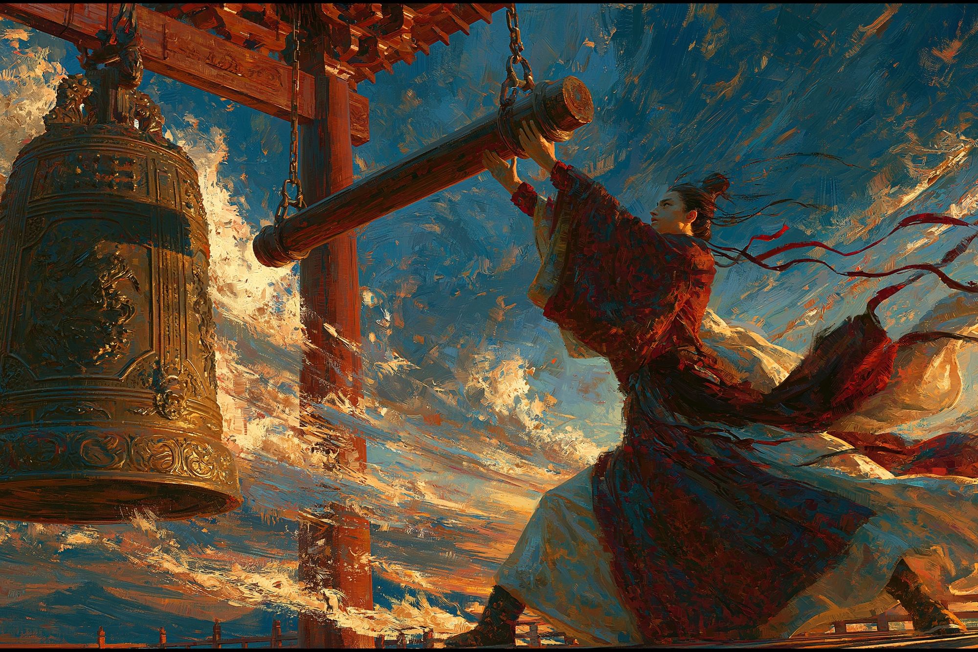 Temple Bell Warrior Illustration Poster. poster — illustration art
