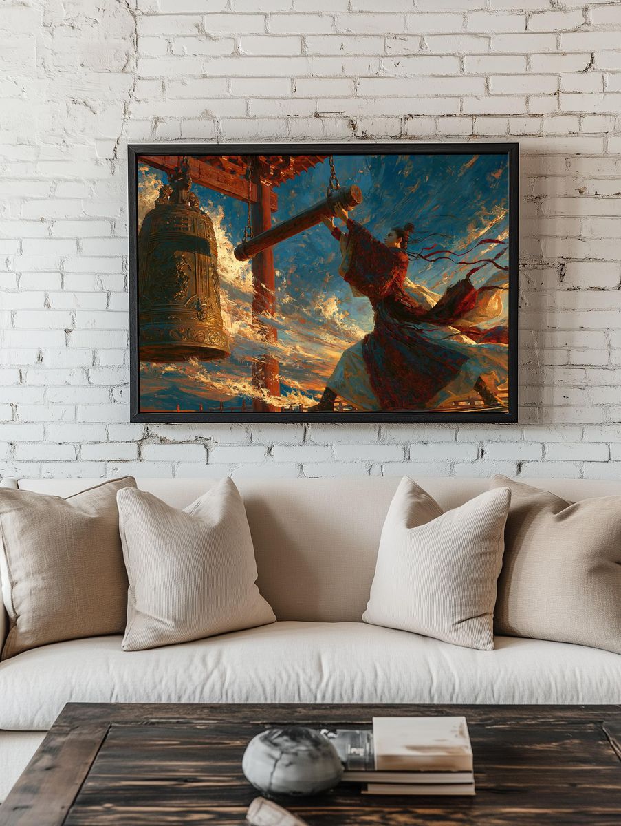 Temple Bell Warrior Illustration Poster. room preview