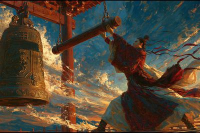 Temple Bell Warrior Illustration Poster.