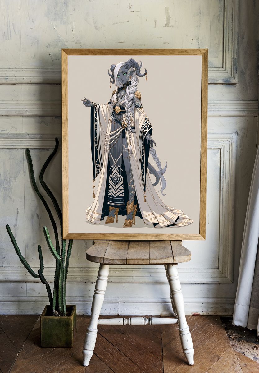 Horned Fantasy Character Illustration Poster. room preview