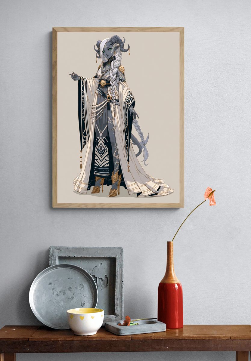 Horned Fantasy Character Illustration Poster. — room view 3