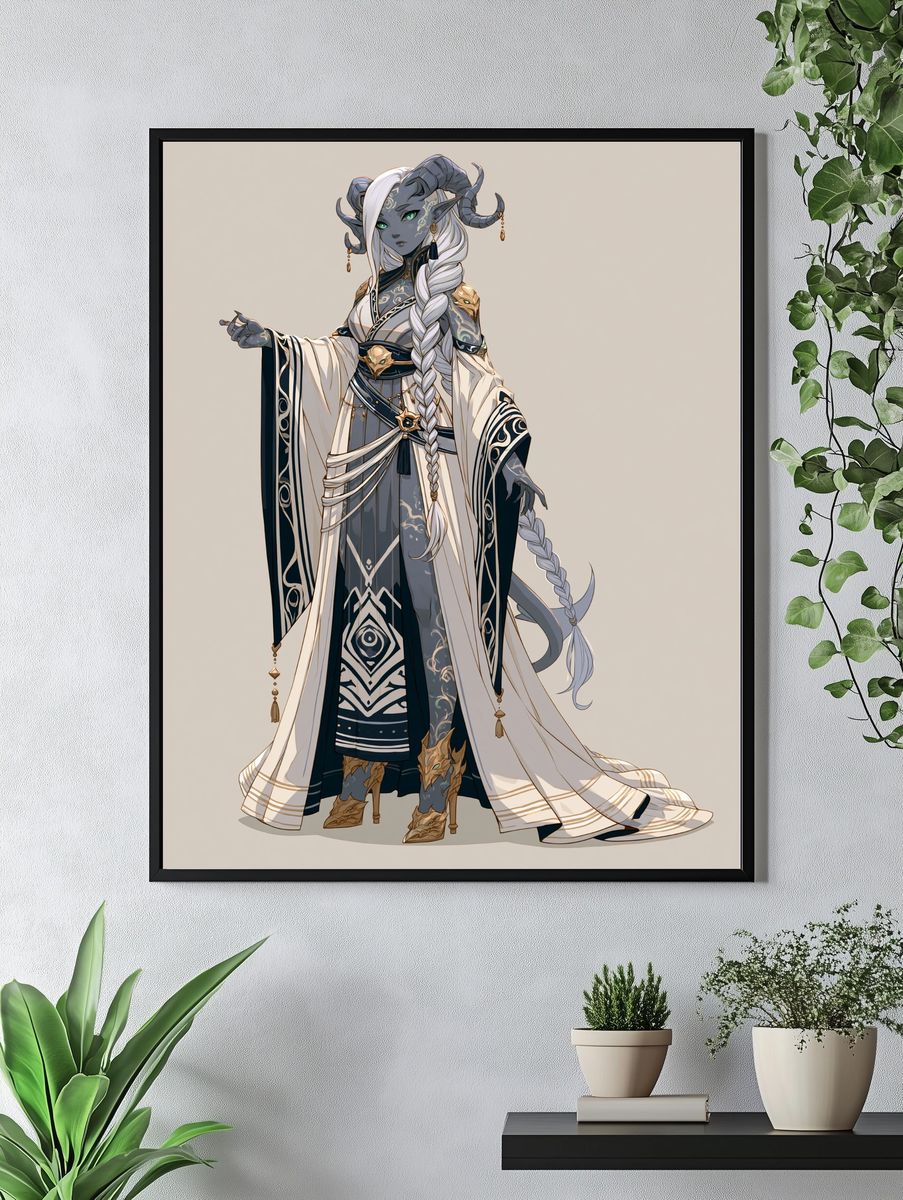 Horned Fantasy Character Illustration Poster. — room view 4