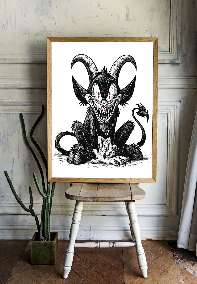 Demonic Goat Illustration Poster. room preview