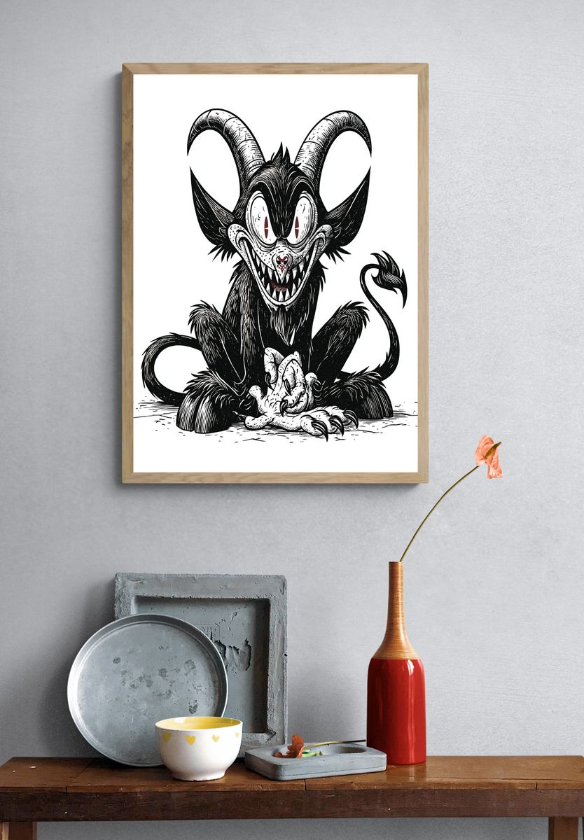 Demonic Goat Illustration Poster. — room view 3
