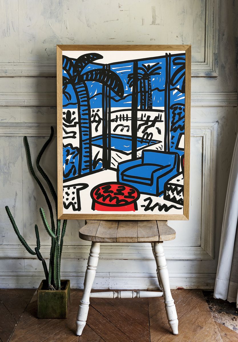 Blue Interior Sketch Poster. — room view 1