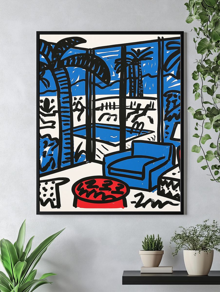 Blue Interior Sketch Poster. — room view 4