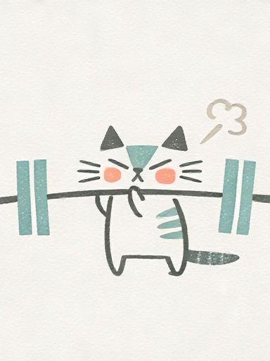 Cute Cat Weightlifting Illustration Poster. poster detail